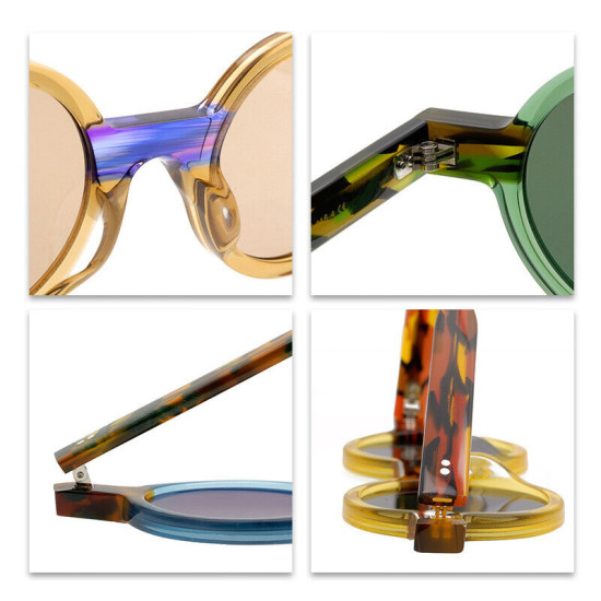 Round Sunglasses for Men Women Dual Tone Acetate Frame Small Lens Sonnenbrillen