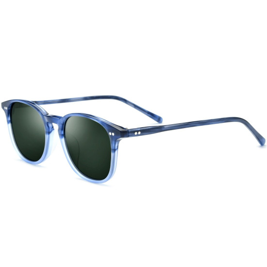 Square Sunglasses Thin Light Acetate Frame Silver Dots Accents Blue Sonnenbrille
